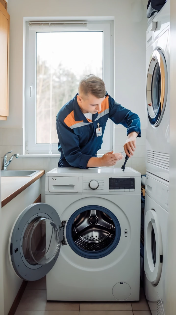 technician checking washing machine home